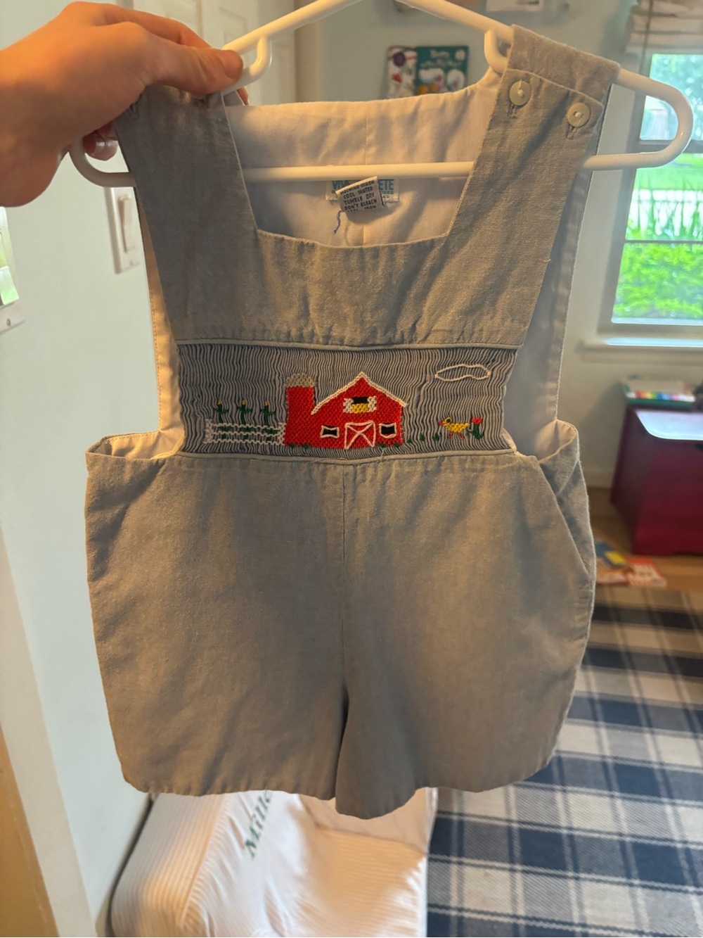 Viva La Fete 3Classic Farm Embroidered Toddler One-Piece Overalls in Light Blue
